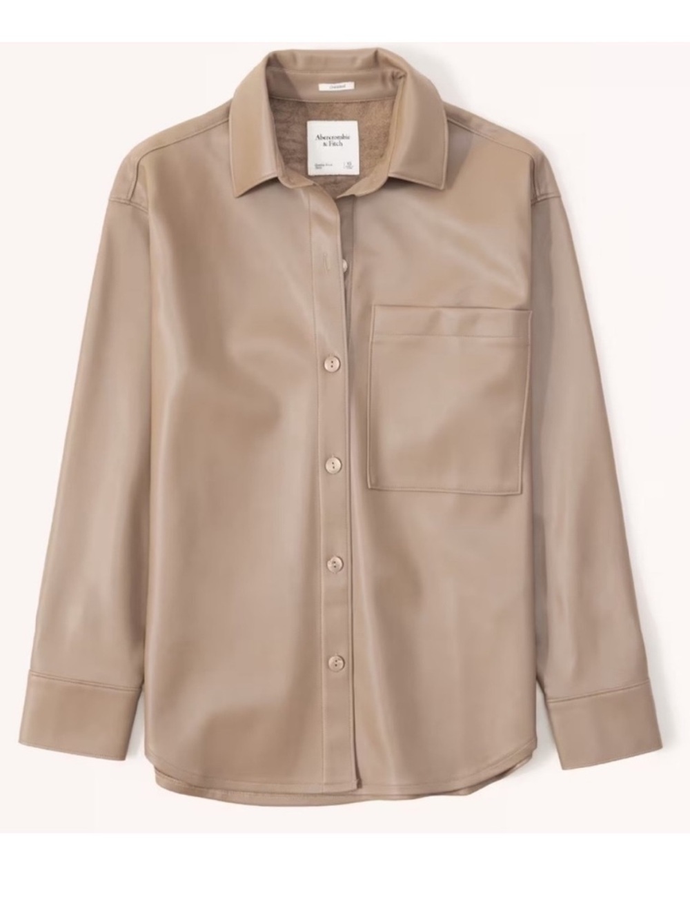 A&F Oversized Vegan Leather Shirt Jacket Button Down Tan Brown Neutral Size XS